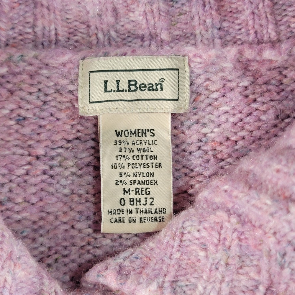 LL Bean Womens Pink Marl Cable Knit Wool Blend Button Front Cardigan Sweater M - Picture 3 of 7